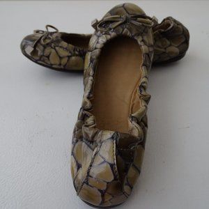 Donald J. Pliner Dance Bronze Snakeskin Look Slip On Ballet Flats Size 7
